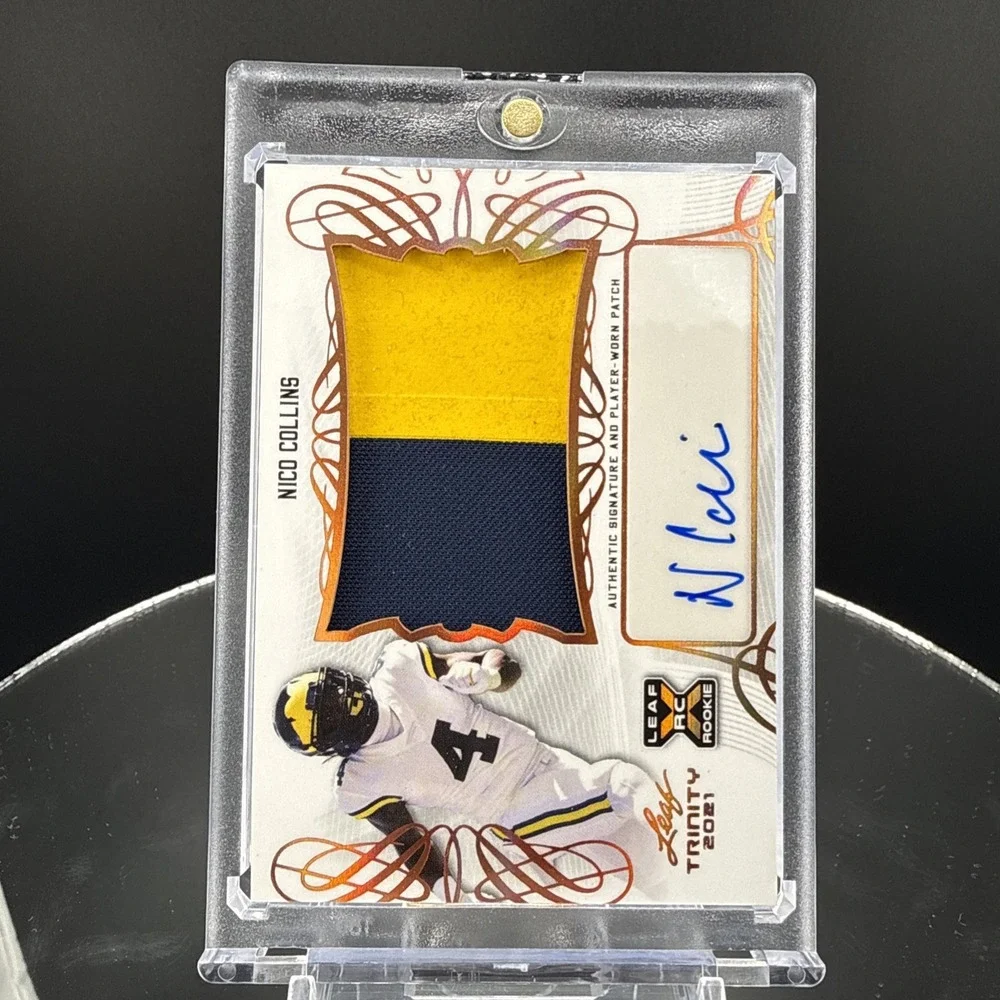 Nico Collins RC Rookie Patch Auto 2021 Leaf Trinity (Houston Texas)